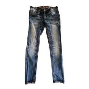 Rock Revival Denim Skinny Blue Jeans Womens 26x28.5 Flap Pockets Whiskered